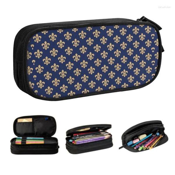 Sacs de cosmétiques Chic Fleur de Lis mignon crayon crayon garçons gilrs grande capacité Lily Flower Box Studentry