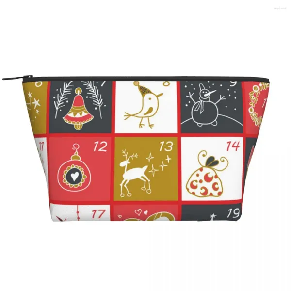 Sacs à cosmétiques avec calendrier d'animaux de noël, sac de rangement trapézoïdal Portable pour maquillage quotidien, étui pour voyage, bijoux de toilette