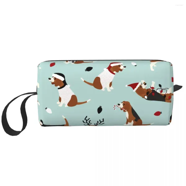 Sacs à cosmétiques Noël Beagles Chien mignon Grand sac de maquillage Pochette à fermeture éclair Rangement de voyage pour unisexe