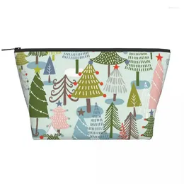 Sacs de cosmétiques arbre de Noël Forest Trapezoidal Portable Makeup Daily Rangement Bag Bag pour voyager Bijoux sur les toilettes