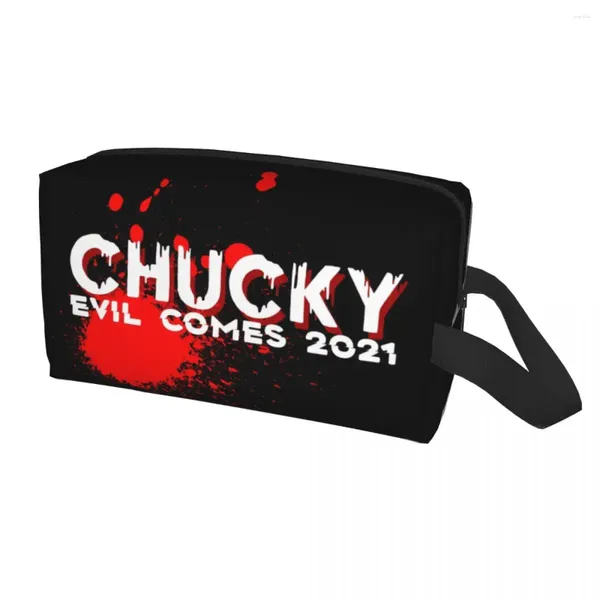 Bolsas cosméticas Chucky Evil viene 2024 Bolsa de viaje Mujeres Juego de niños Organizador de tocador de maquillaje aterrador Lady Beauty Storage Dopp Kit