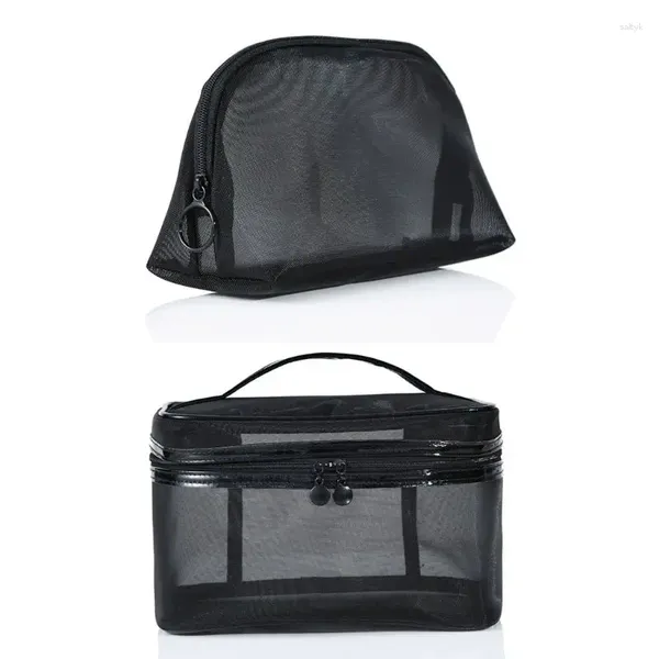 Sacs à cosmétiques transparents en maille noire, sac de maquillage à fermeture éclair pour femme, transparent, voyage, douche Portable, trousse de toilette pour étui