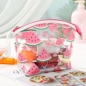 Sacs de cosmétiques Sac de maquillage transparent pour femme de fruits de la femme Toilet de salle de bain imperméable avec poignée à fermeture éclair sage de maquillage portable