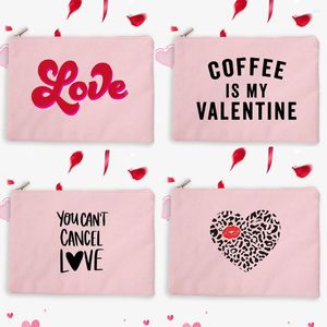 Cosmetische tassen Coffee is mijn Valentine Dames Bag Make -up Pouch Lipstick Organizer Travel Handtassen Leopard Heart Valentijnsdag Geschenken