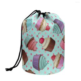 Sacs à cosmétiques Coloranimal Sweet Cake imprime sac cylindrique pour femmes Portable pliable facile à transporter stockage de soins de la peau pour femme