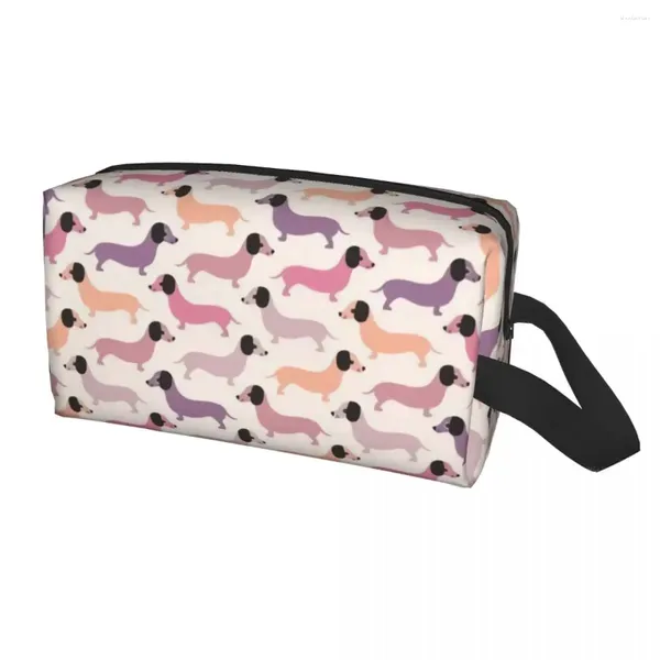 Bolsas de cosméticos para mujer, bolso colorido para perro Dachshund, estuche de maquillaje para cachorros, salchichas de tejón, gran capacidad, artículos de tocador de almacenamiento de belleza