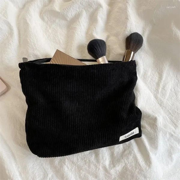 Bolsas de cosméticos, bolsa de maquillaje de pana, organizador para mujer, grande, Color sólido, almacenamiento de artículos de tocador de viaje para mujer, bolso de belleza para chica