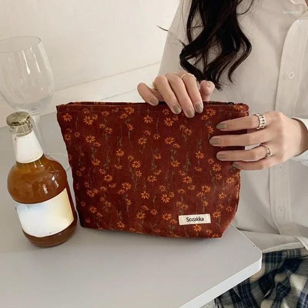 Bolsas de cosméticos, bolso de pana para mujer, bolsa de maquillaje de tela de algodón, estuches organizadores de pintalabios de viaje, bolso de mano con cremallera a la moda para teléfono