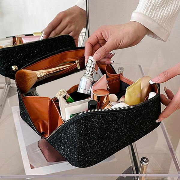 Sacs à cosmétiques, Kit de rangement de cosmétiques, trousse de toilette de voyage de grande capacité, maquillage Ins Advanced Sense PU lavage à main