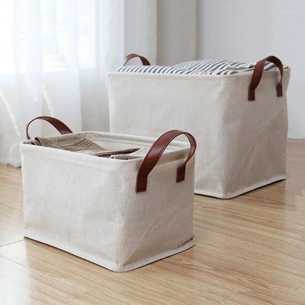 Bolsas de cosméticos de algodón y lino para ropa sucia, cesto plegable para la colada, almacenamiento de juguetes, artículos diversos para el hogar con asa