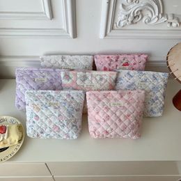 Sacs à cosmétiques, sac de maquillage en coton, organisateur matelassé bouffant, étui de rangement mignon avec fermeture éclair pour femmes et filles