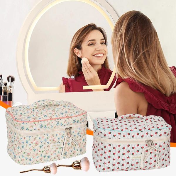 Bolsas cosméticas Bolsa de maquillaje de algodón Organizador acolchado estético con mango ligero para mujeres niñas