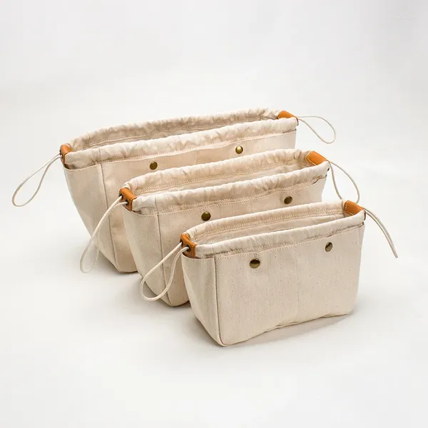 Bolsas de cosméticos de algodón para mujer, bolsa interior de estilo japonés, Simple, de lona con cordón, organizador femenino, Neceser de almacenamiento de maquillaje