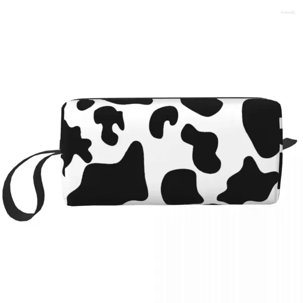 Bolsas de cosméticos Bolsa de maquillaje con estampado animal de puntos de vaca para hombres y mujeres Almacenamiento de artículos de tocador