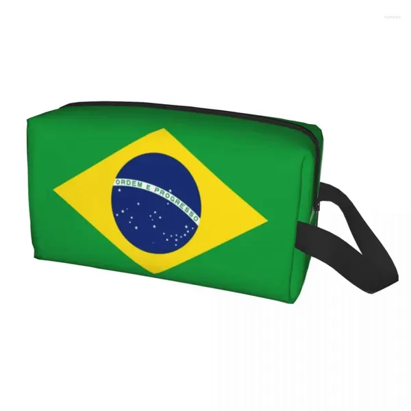 Sacs à cosmétiques personnalisés drapeau brésilien, sac de voyage pour femmes, organisateur de maquillage et de toilette, Kit de rangement de beauté pour dames