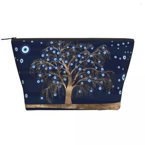 Cosmetische tassen Custom Charm Tree Gold op donkerblauwe reistas Nazar Evil Eye Toileth Make -up Organisator Lady Beauty Storage Dopp Kit