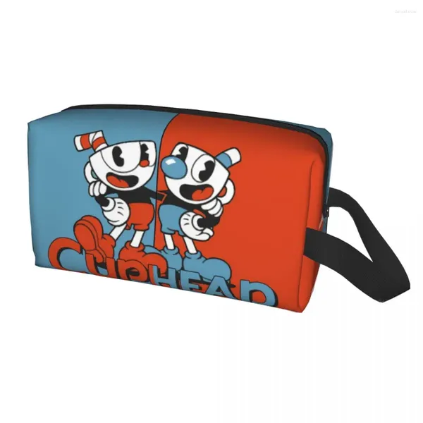 Sacs de cosmétique Custom Custhe Cuphead Mugman Sac de voyage pour femmes Cartoon Game Makeup Théorie Organisateur Lady Beauty Storage Dopp Kit