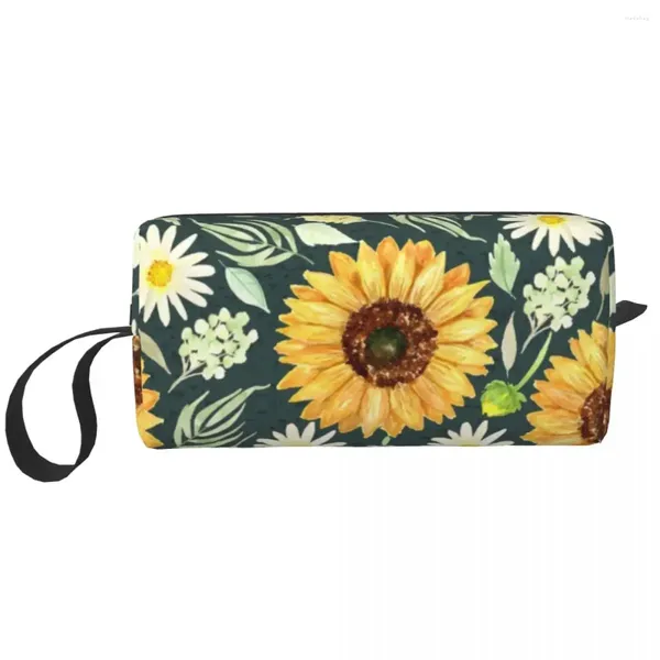 Sacs à cosmétiques personnalisé tournesols et marguerites sac de voyage femmes fleur toilette maquillage organisateur dames beauté stockage Dopp Kit