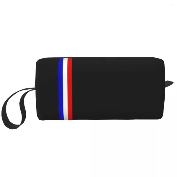 Bolsas de cosméticos con bandera francesa personalizada para mujer, bolsa de viaje a rayas, artículos de tocador patrióticos de Francia, organizador de maquillaje, Kit Dopp de almacenamiento de belleza para mujer