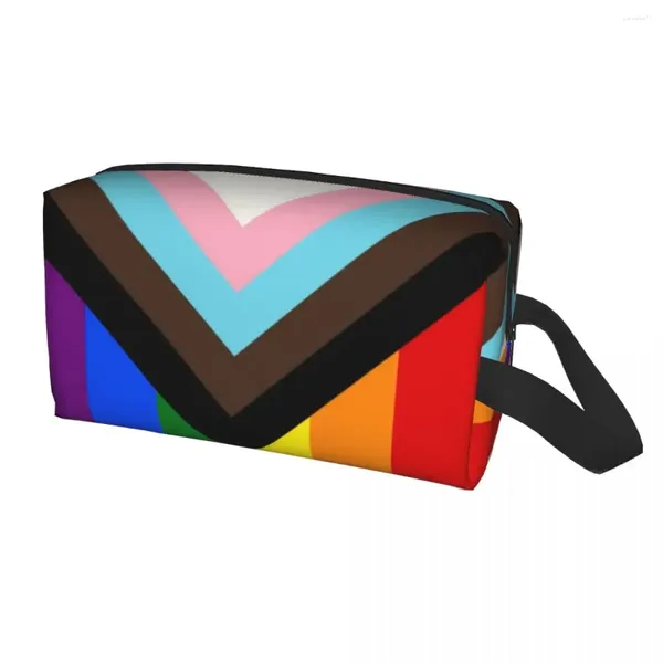 Bolsas de cosméticos personalizadas LGBT, bolsa de aseo con bandera del orgullo del progreso para mujeres, organizador de maquillaje Gay, estuche Dopp de almacenamiento de belleza para mujeres