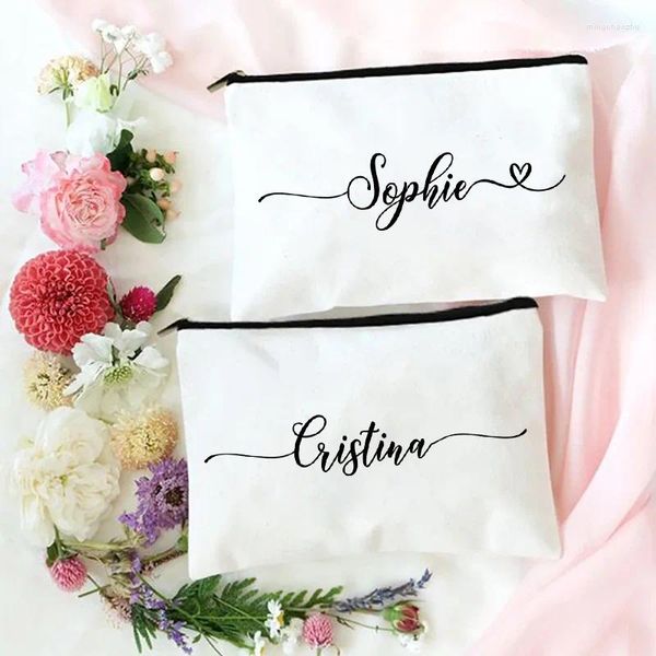 Bolsas de cosméticos con nombre personalizado para mujer, organizador de viaje, bolsa de maquillaje, suministros de papelería para estudiantes, estuche para lápices, bolsa de lona