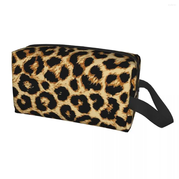 Bolsas de cosméticos personalizadas para mujer, neceser de leopardo Real, organizador de maquillaje con pieles de animales africanos sexys, caja de Kit Dopp de almacenamiento de belleza para mujer
