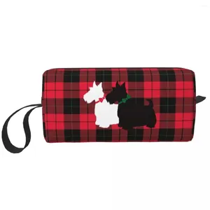 Cosmetische tassen Aangepaste Tartan Scottie hond toilettas voor vrouwen Schotse Terriër make-up organisator Dames schoonheid opslag Dopp Kit Case