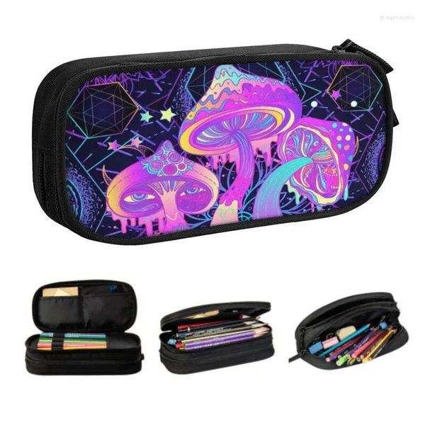 Sacs à cosmétiques personnalisés Trippy champignons Kawaii, trousses à crayons pour filles et garçons, boîte magique de grande capacité, accessoires scolaires