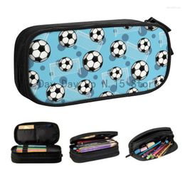 Bolsas de cosméticos personalizadas, estuches de lápices Kawaii con balón de fútbol para niño y niña, bolsa con patrón de fútbol azul de gran capacidad, accesorios escolares