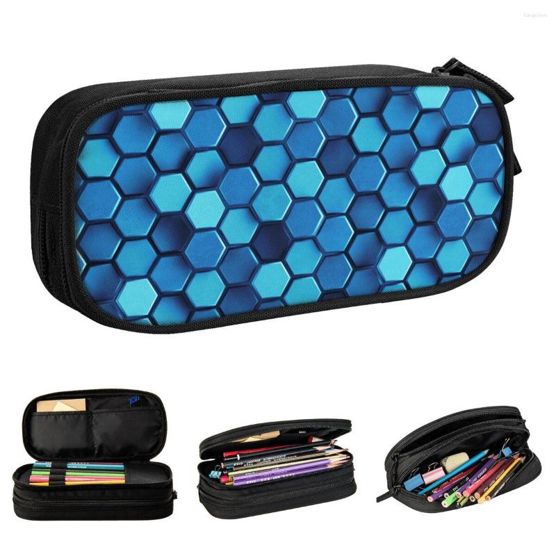 Sacos cosméticos bonito abstrato renderização lápis caso padrão azul lápis caneta para meninas meninos grandes estudantes presentes escolares papelaria