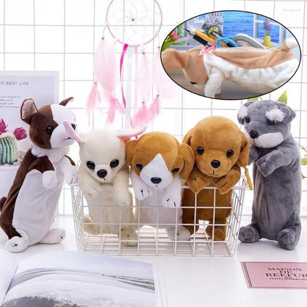 Sacs à cosmétiques mignon chien en peluche étuis à crayons créatif dessin animé stylo boîte pour filles garçons sac de rangement stationnaire enfants