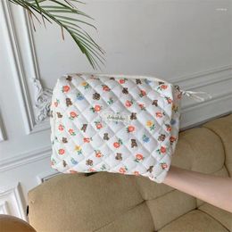 Sacs cosmétiques mignons fleurs ours femmes sac maquillage matelassé en coton matelassé