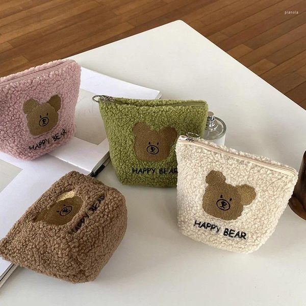 Bolsas de cosméticos para niñas lindas, Color sólido, almacenamiento portátil, monedero, billeteras pequeñas, Mini bolso de oso de peluche de dibujos animados