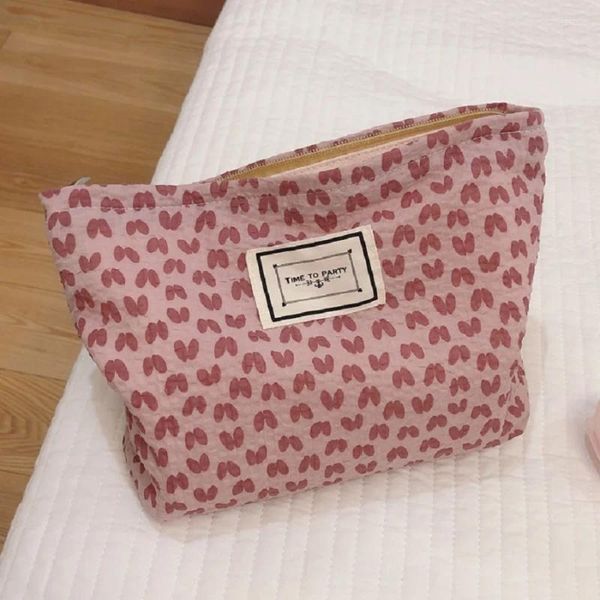 Bolsas de cosméticos Bolsa de maquillaje con estampado de corazón bonito para mujer, organizador de artículos de tocador, bolsa de almacenamiento de maquillaje de viaje, Estuches portátiles grandes para mujer