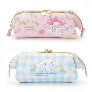 Bolsas de cosméticos, estuche de lápices de cuero Kawaii bonito para niñas, bolsa grande abierta de dibujos animados, bolsa organizadora de maquillaje, almacenamiento de belleza