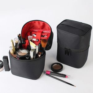 Bolsas de cosméticos Bolsa cilíndrica de grande capacidade Bolsa de maquiagem portátil Viagem Bolsa de armazenamento de artigos de higiene pessoal Feminino Estilo