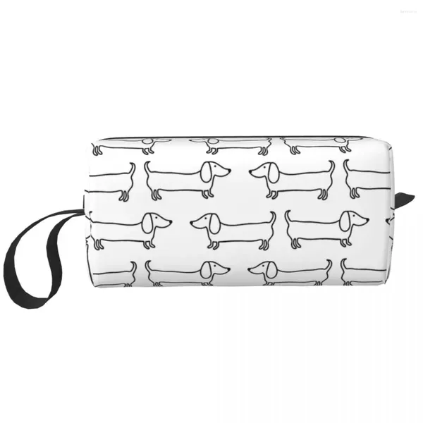 Bolsas de cosméticos Perro Dachshund en blanco y negro Bolsa de maquillaje Viaje para hombres Mujeres Bolsa de almacenamiento de artículos de tocador
