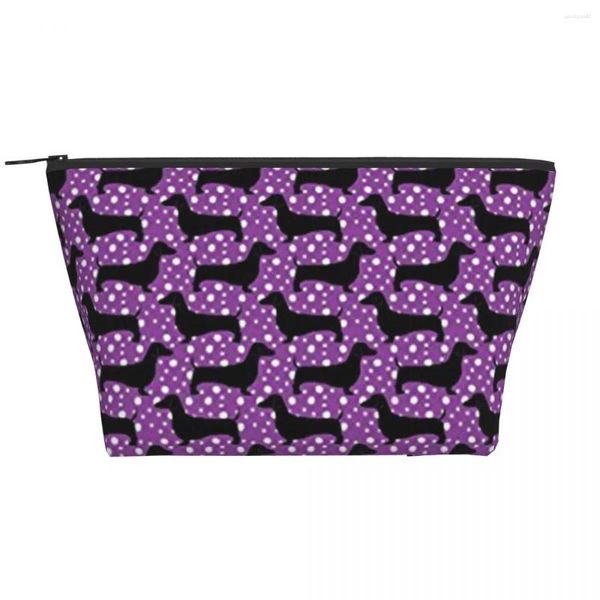 Bolsas de cosméticos Dachshunds Púrpura Trapezoidal Maquillaje Portátil Bolsa de Almacenamiento Diario Estuche Para Viajes Artículos de Aseo Joyería