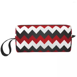 Sacs à cosmétiques Sac en zigzag rouge foncé gris et blanc pour femmes, pochette de maquillage de voyage à fermeture éclair, pochette d'organisation de toilette