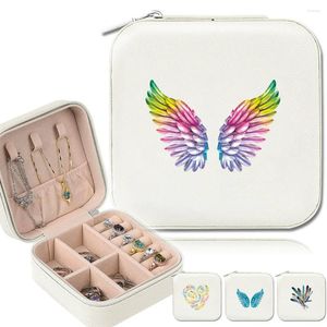 Bolsas cosméticas Cajón de escritorio Collar Anillo Asiento Caja de almacenamiento de joyas con pendientes de pulsador Patrón de plumas Organizador de la serie de plumas