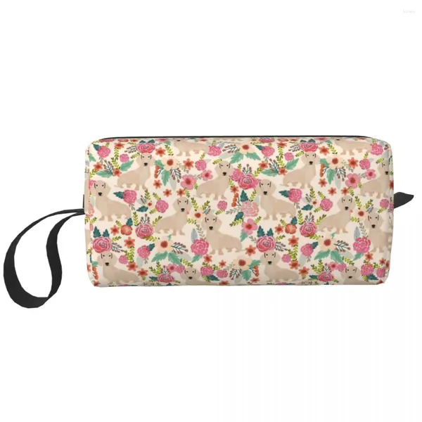 Sacs à cosmétiques Doxie Florals Teckel Chien Sac Pour Femmes Maquillage Voyage Étanche Organisateur De Toilette Pochette