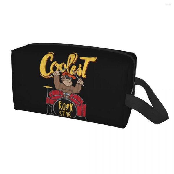 Bolsas de cosméticos Drummer Drums Monkey, divertido regalo para niños, bolsa de viaje para mujeres, música, maquillaje, organizador de artículos de tocador, Kit Dopp de almacenamiento