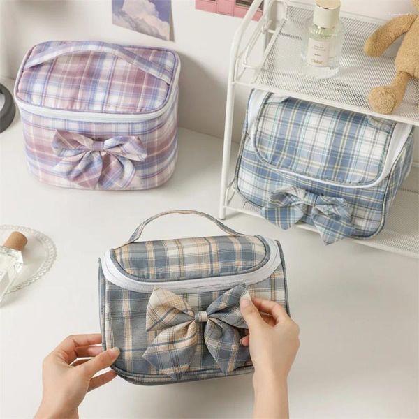 Sacs à cosmétiques, sac de maquillage Durable, organisateur de maquillage en Nylon de grande capacité, fermeture éclair à nœud papillon, voyage de toilette