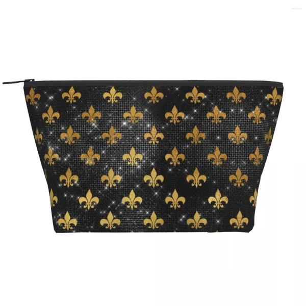 Sacs à cosmétiques élégant noir et or Fleur De Lis trousse de toilette de voyage Fleur-De-Lys Lily maquillage Floral beauté stockage Dopp Kit