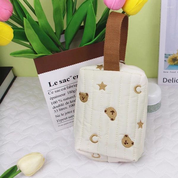 Bolsas de cosméticos con bordado de oso para mujer, bolsa de maquillaje, colcha de lona de algodón, organizador con cremallera, bolsa de maquillaje para muñeca bonita, estuche de aseo portátil