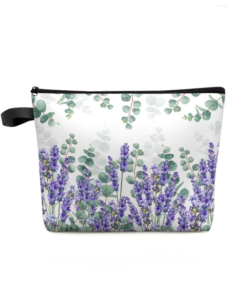 Sacos cosméticos eucalipto folhas lavanda flor planta maquiagem bolsa bolsa de viagem essencial feminino organizador armazenamento lápis caso