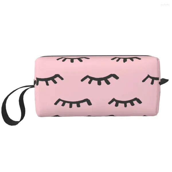 Sacs à cosmétiques, sac de maquillage de cils, pochette de dessin animé beauté Glam yeux fermés, organisateur de toilette de voyage, rangement pour femmes