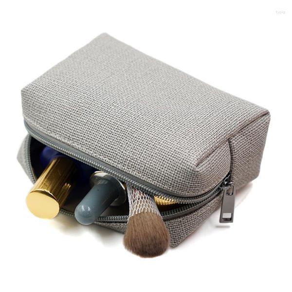 Bolsas de cosméticos, bolsa con textura de tela, bolsa de almacenamiento de cuero PU para mujer, bolsa de viaje con paisaje, funda de maquillaje, monedero de moda