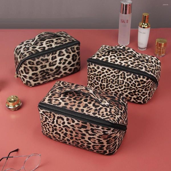 Sacs de cosmétiques Fashion Leopard Imprimé Pu Cas de grande capacité