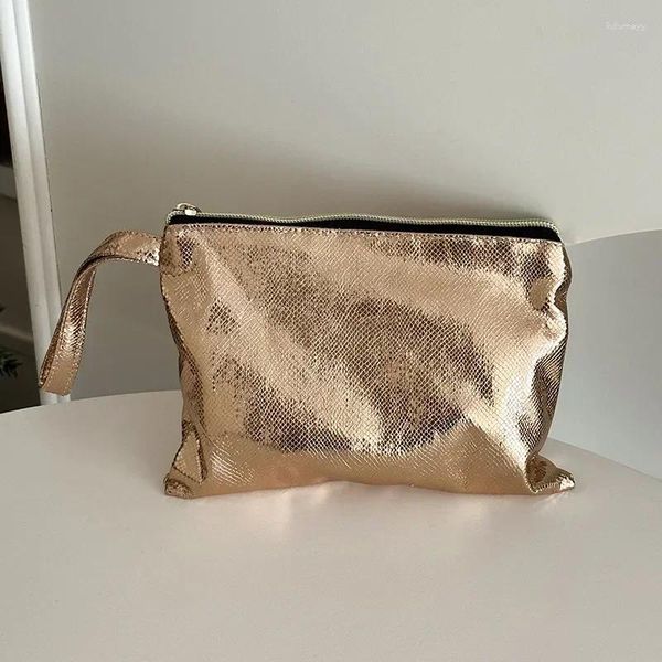 Bolsas de cosméticos de moda para mujer, bolsa de maquillaje de oro rosa y plata, bolsos de mano brillantes, bolsa de almacenamiento de cepillo grande portátil de alta capacidad